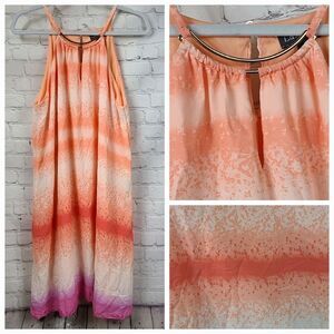 Luxology Women's Coral Pink Ombré Halter Dress Sleeveless Semi-Formal Dressy